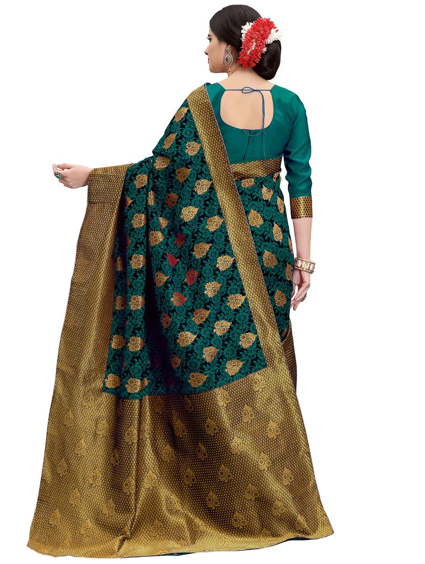 floral zari motif banarasi saree with blouse - 15734872 - Zoom Image - 2