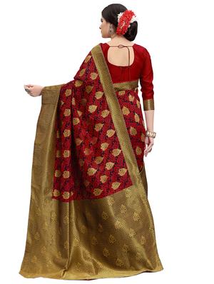 floral zari motif banarasi saree with blouse - 15734873 - Standard Image - 2