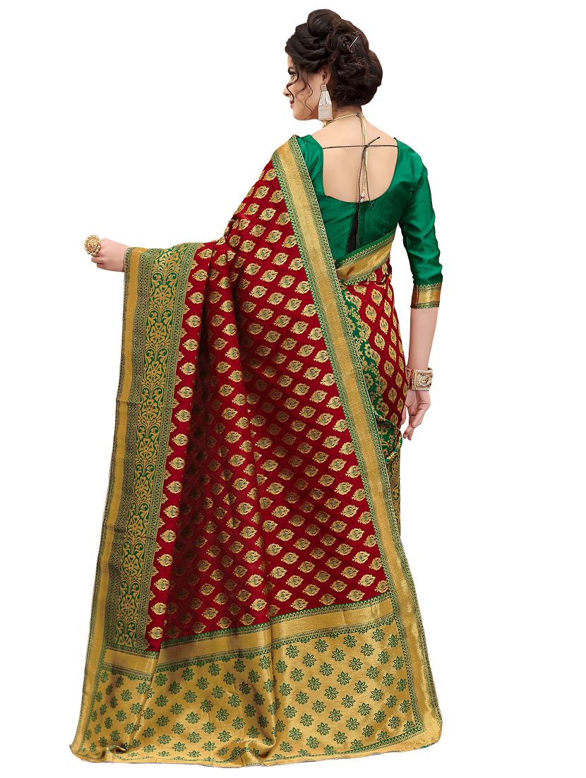 half & half zari banarasi saree with blouse - 15734874 - Zoom Image - 2