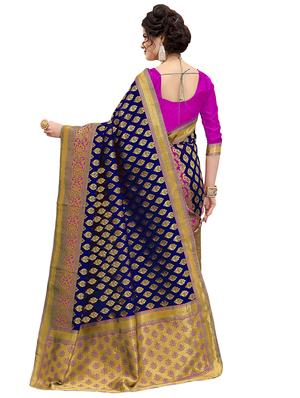 half & half zari banarasi saree with blouse - 15734875 - Standard Image - 2