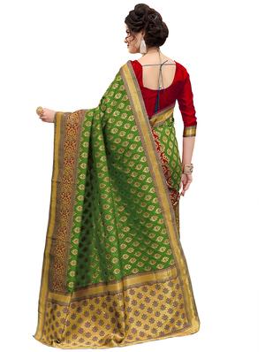 half & half zari banarasi saree with blouse - 15734877 - Standard Image - 2