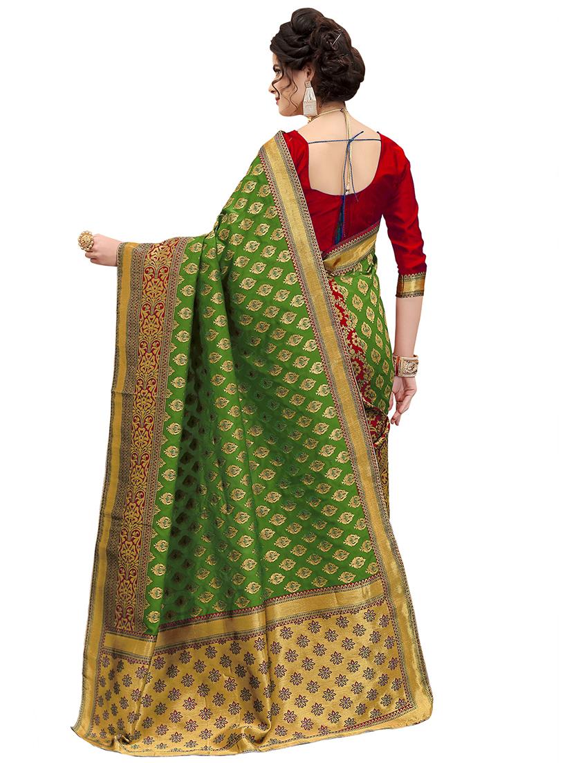 half & half zari banarasi saree with blouse - 15734877 - Zoom Image - 2