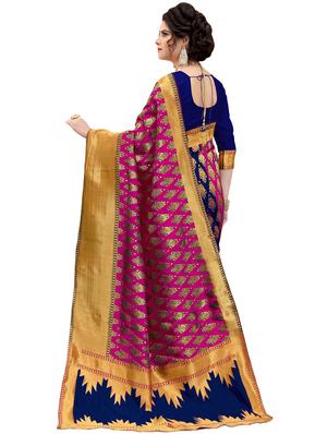 half & half zari banarasi saree with blouse - 15734882 - Standard Image - 2