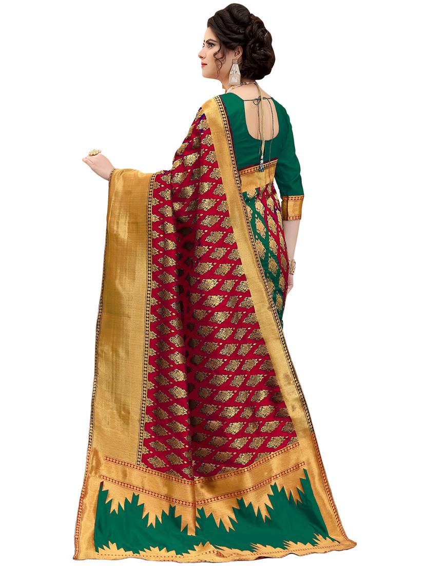 half & half zari banarasi saree with blouse - 15734883 - Zoom Image - 2