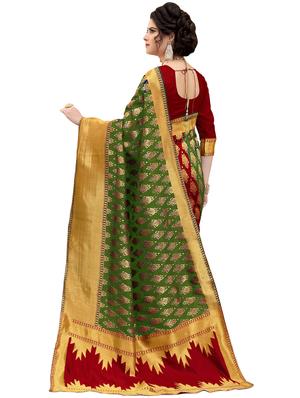 half & half zari banarasi saree with blouse - 15734884 - Standard Image - 2