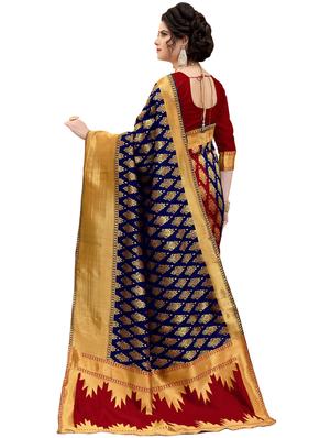 half & half zari banarasi saree with blouse - 15734885 - Standard Image - 2