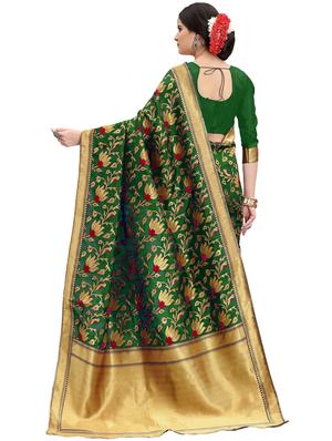 floral zari motif banarasi saree with blouse - 15734886 - Standard Image - 2