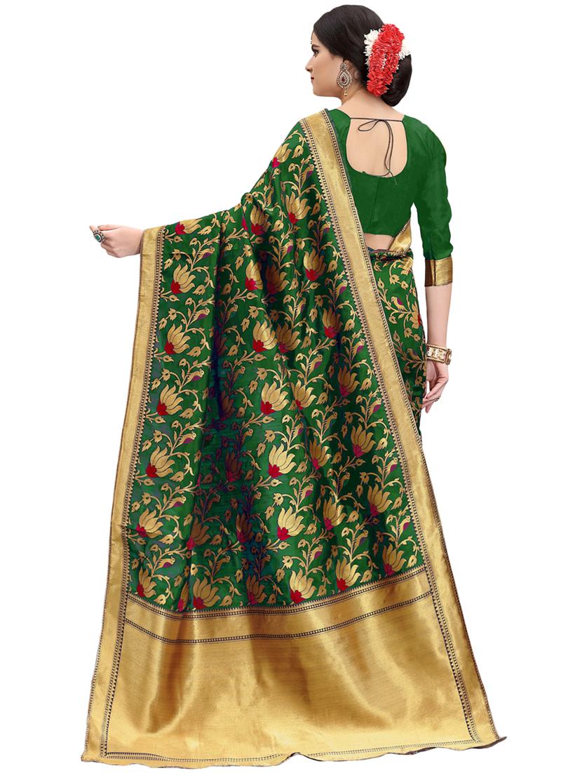 floral zari motif banarasi saree with blouse - 15734886 - Zoom Image - 2