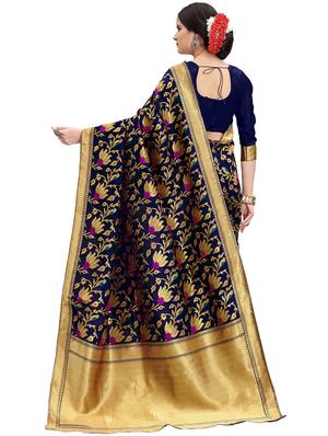 floral zari motif banarasi saree with blouse - 15734887 - Standard Image - 2