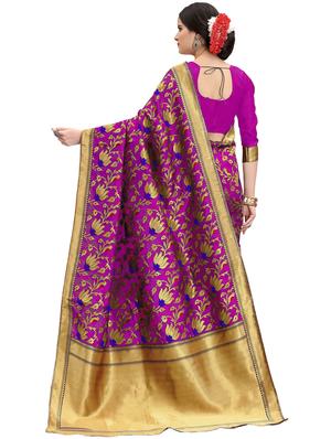 floral zari motif banarasi saree with blouse - 15734888 - Standard Image - 2