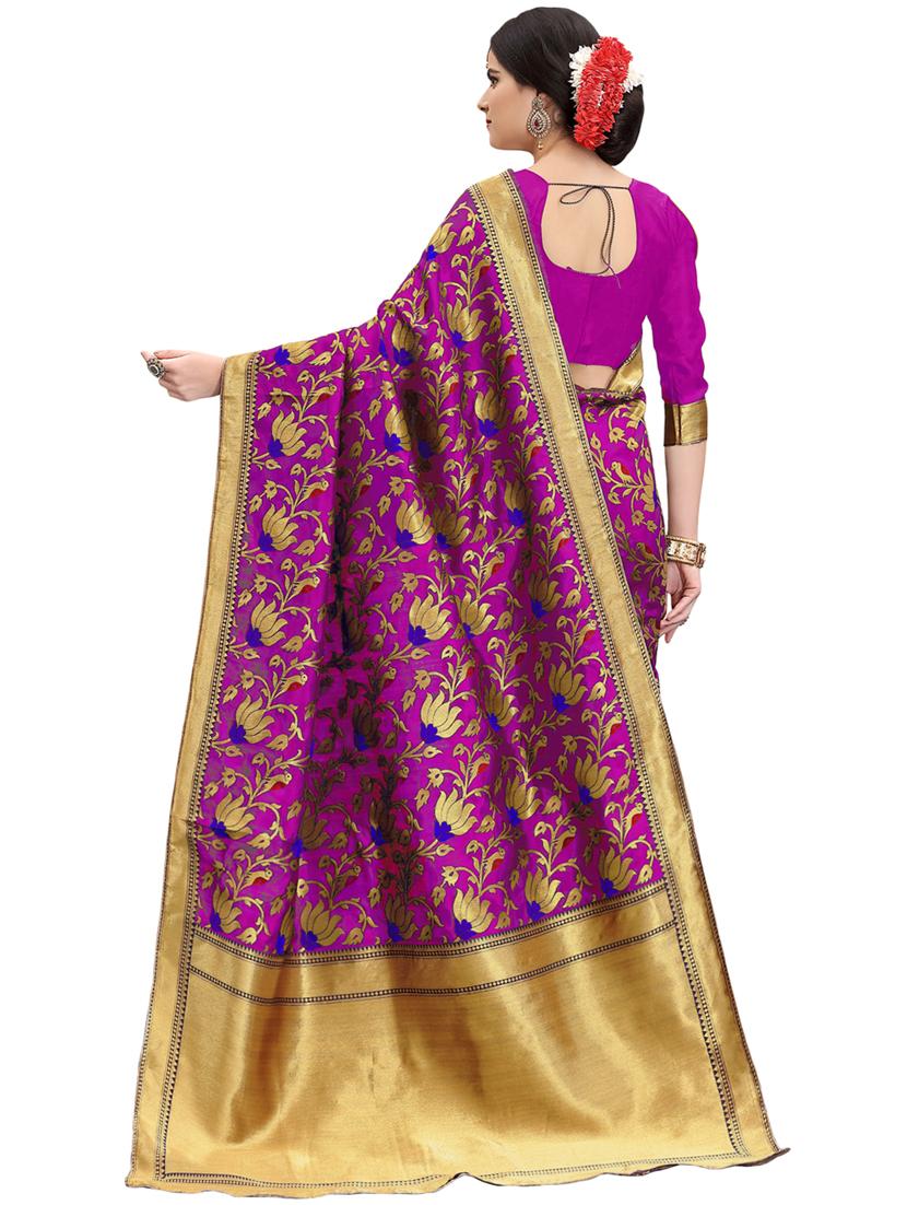floral zari motif banarasi saree with blouse - 15734888 - Zoom Image - 2
