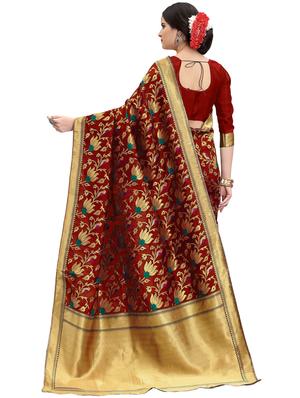 floral zari motif banarasi saree with blouse - 15734889 - Standard Image - 2
