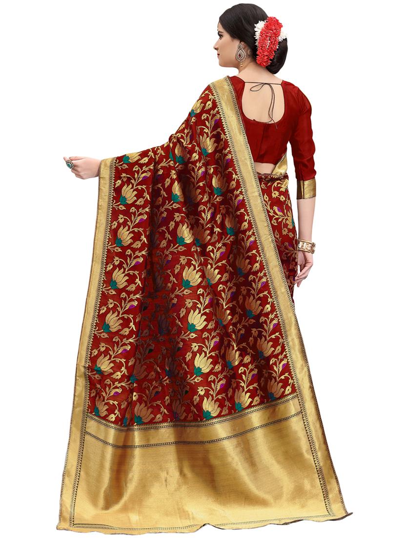 floral zari motif banarasi saree with blouse - 15734889 - Zoom Image - 2
