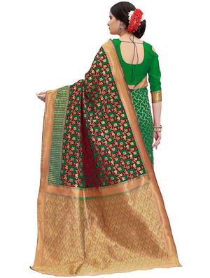 half & half floral banarasi saree with blouse - 15734890 - Standard Image - 2