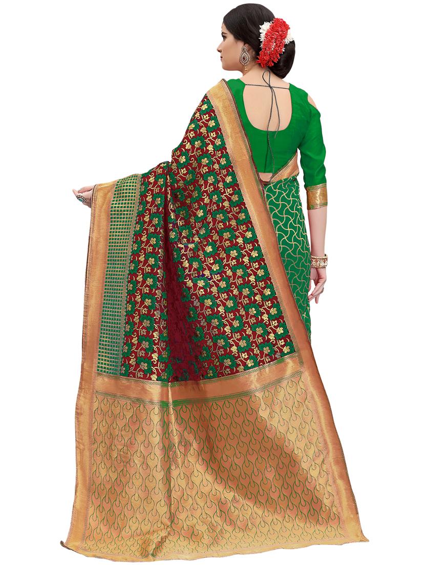 half & half floral banarasi saree with blouse - 15734890 - Zoom Image - 2