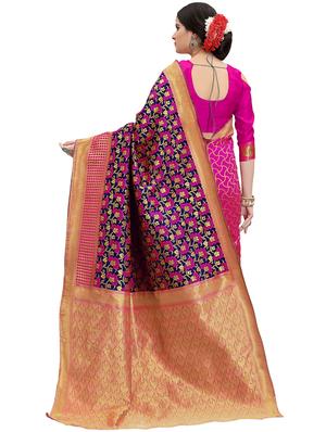 half & half floral banarasi saree with blouse - 15734891 - Standard Image - 2