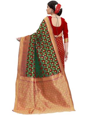 half & half floral banarasi saree with blouse - 15734892 - Standard Image - 2
