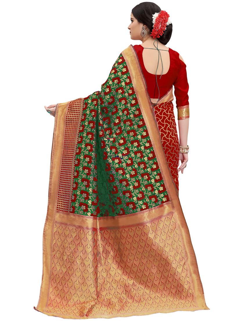 half & half floral banarasi saree with blouse - 15734892 - Zoom Image - 2