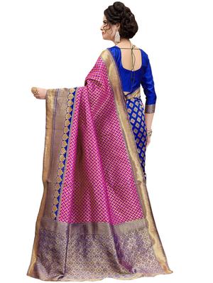 half & half zari banarasi saree with blouse - 15734893 - Standard Image - 2