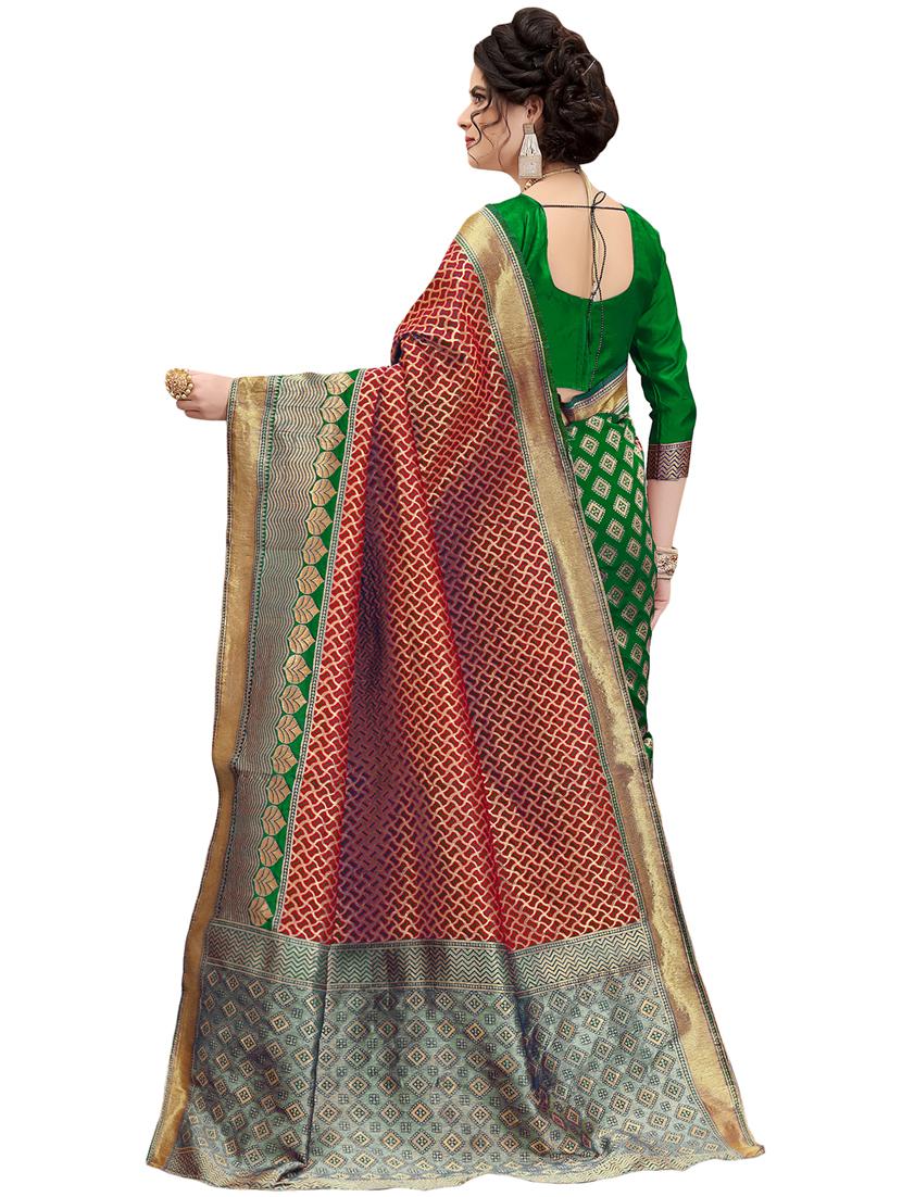 half & half zari banarasi saree with blouse - 15734894 - Zoom Image - 2
