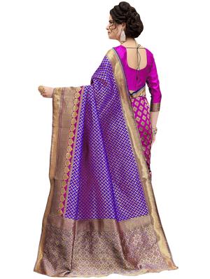 half & half zari banarasi saree with blouse - 15734895 - Standard Image - 2