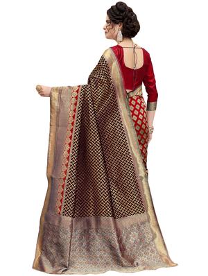 half & half zari banarasi saree with blouse - 15734896 - Standard Image - 2