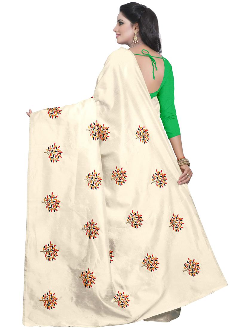 beige embroidered saree with blouse - 15734925 - Zoom Image - 2