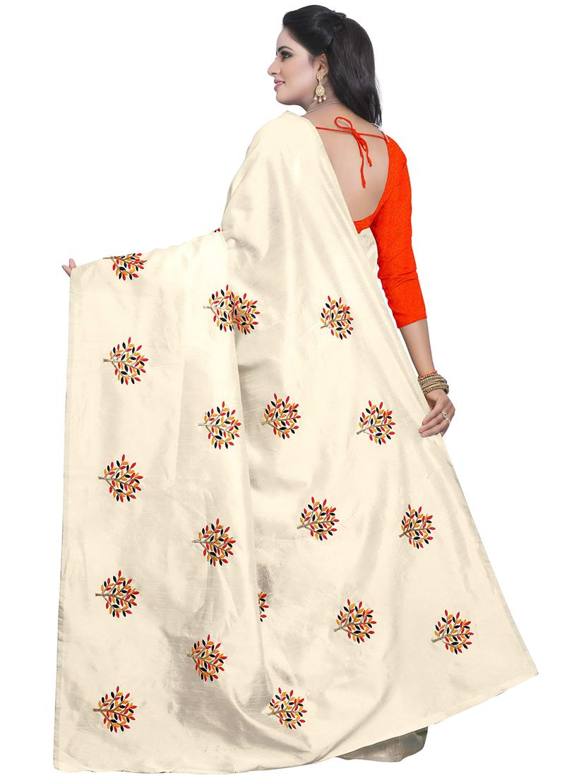 beige embroidered saree with blouse - 15734927 - Zoom Image - 2