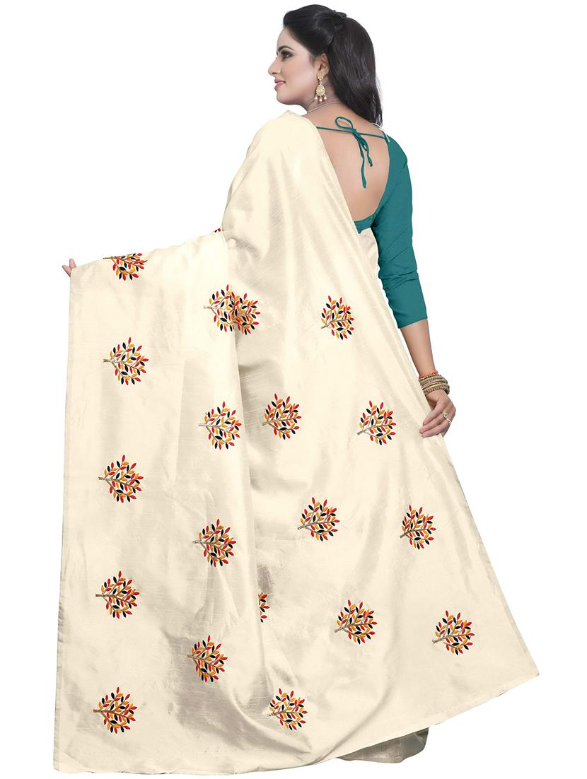 beige embroidered saree with blouse - 15734930 - Zoom Image - 2