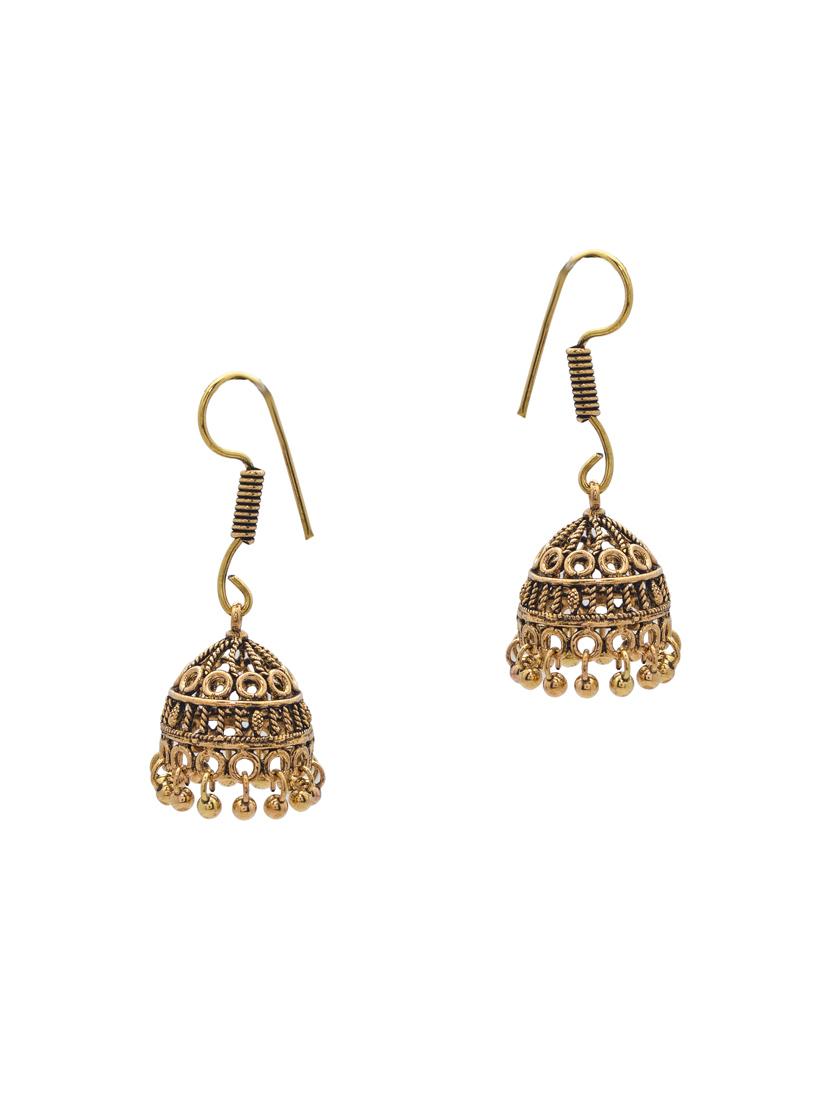 gold metal jhumka earring - 15735172 - Zoom Image - 2