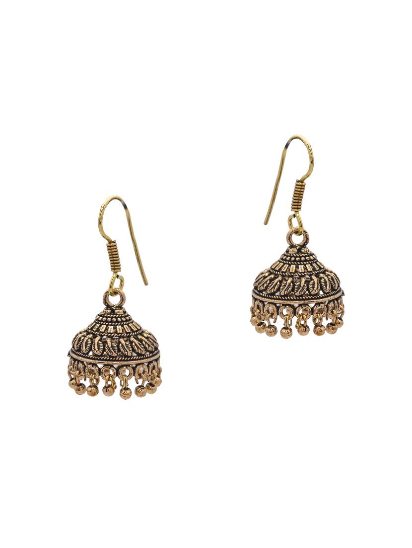 gold metal jhumka earring - 15735173 - Zoom Image - 2