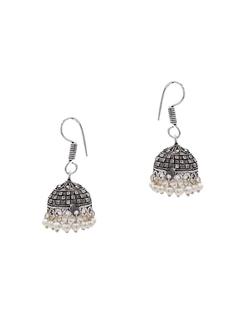 silver metal jhumka earring - 15735175 - Zoom Image - 2