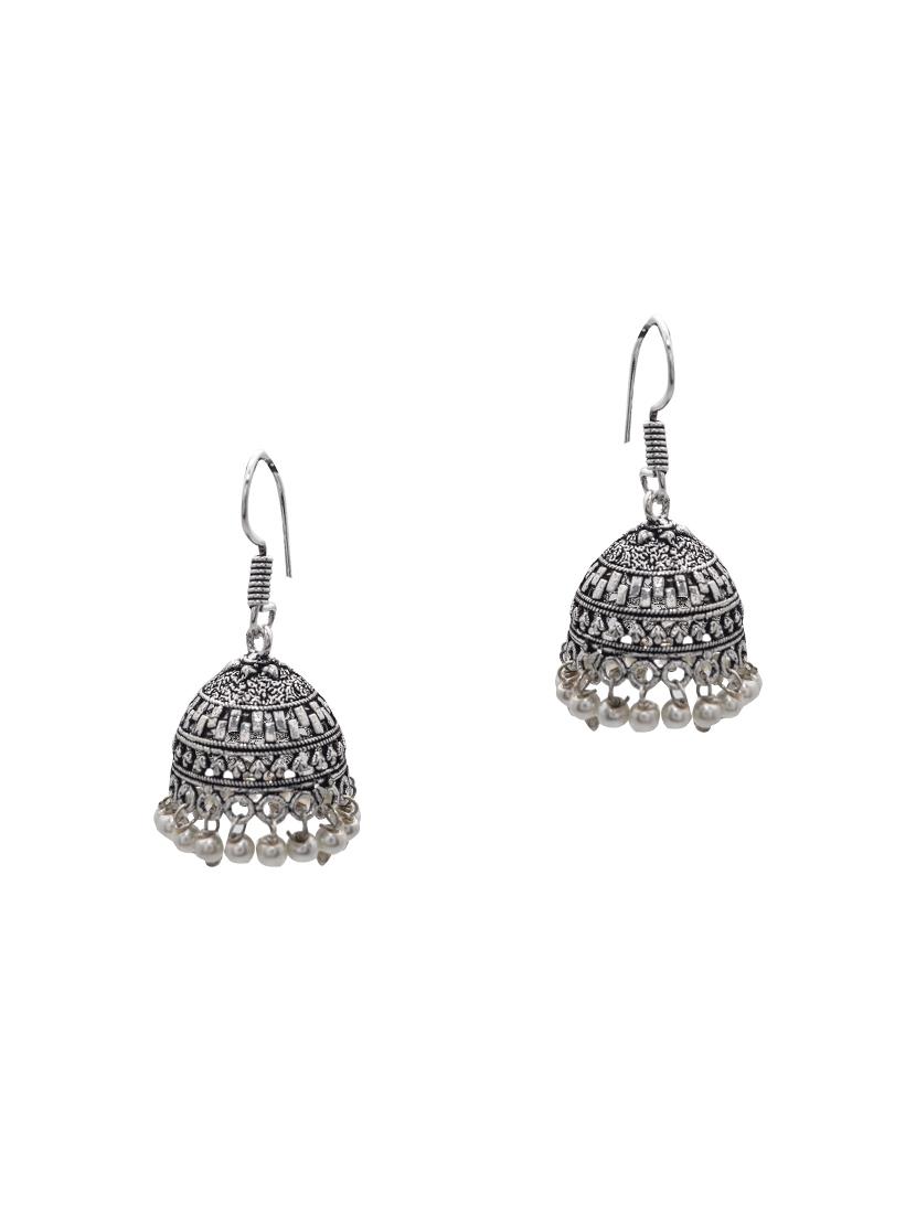 silver metal jhumka earring - 15735184 - Zoom Image - 2