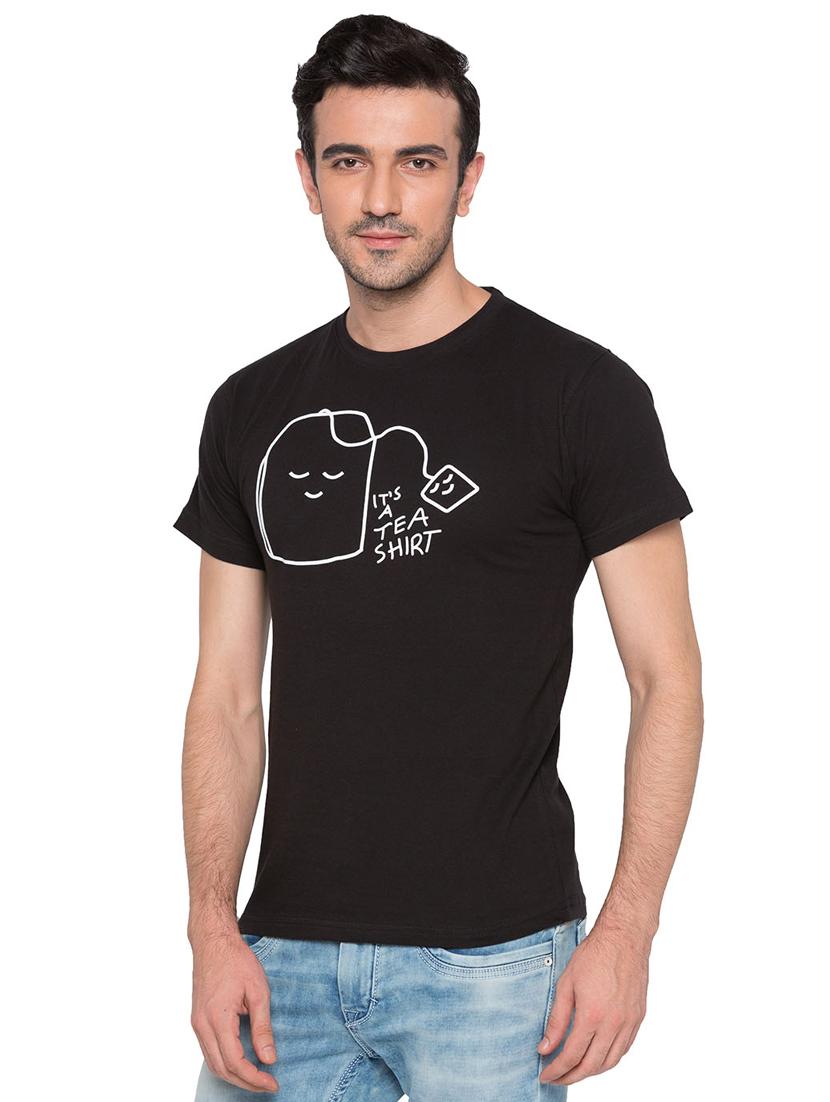black cotton chest print tshirt - 15735263 - Zoom Image - 2