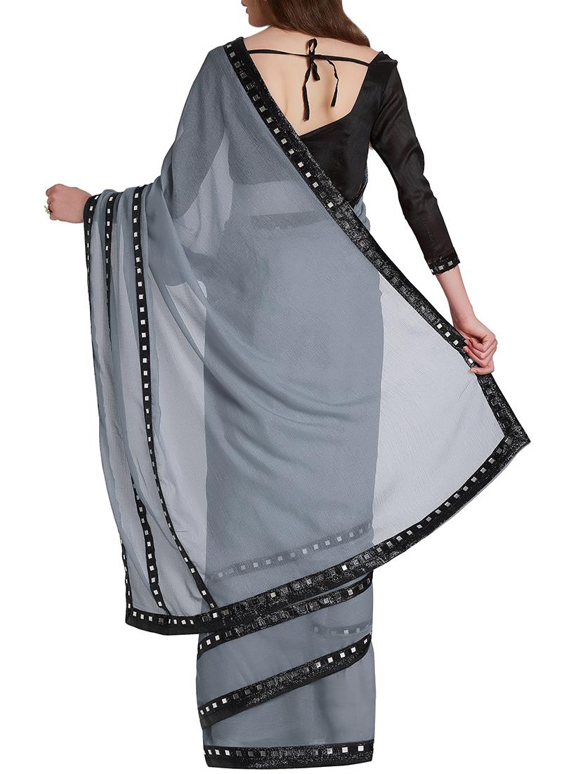 mirror lace bordered saree with blouse - 15735283 - Zoom Image - 2
