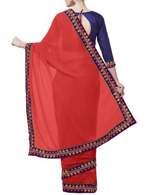 embroidered lace border saree with blouse - 15735286 - Standard Image - 2