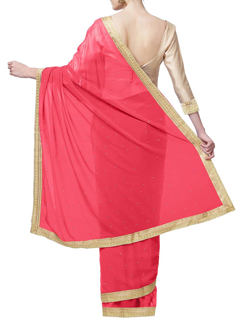 lace border embellished saree with blouse - 15735289 - Zoom Image - 2