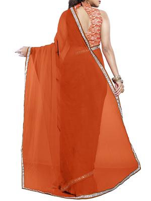 lace border orange saree with blouse - 15735292 - Standard Image - 2