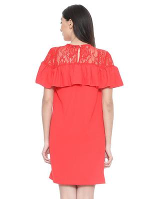 lace paneled ruffle detail dress - 15735381 - Standard Image - 2