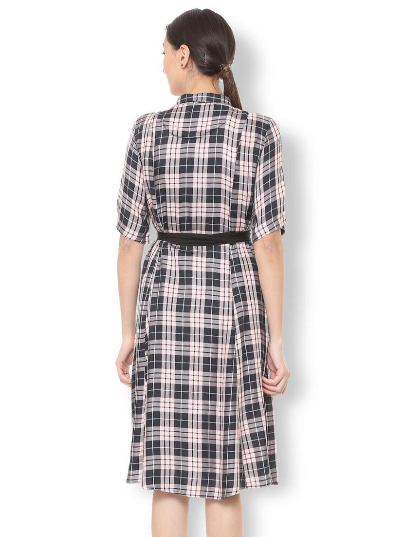 bow detail button up checkered dress - 15735388 - Zoom Image - 2