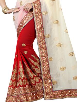 half & half embroidered saree with blouse - 15735738 - Standard Image - 2