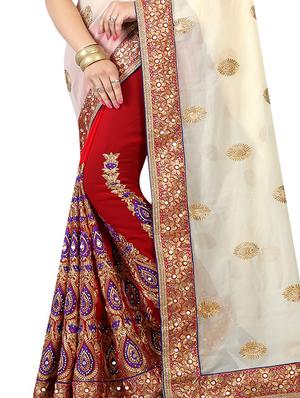 half & half embroidered saree with blouse - 15735739 - Standard Image - 2
