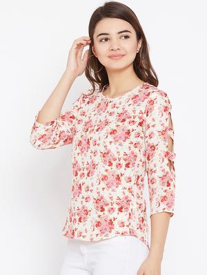 cut out sleeved floral top - 15735845 - Standard Image - 2