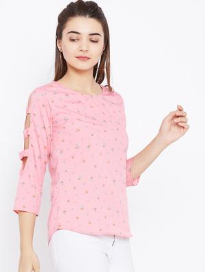 cut out sleeved ditsy floral top - 15735846 - Standard Image - 2