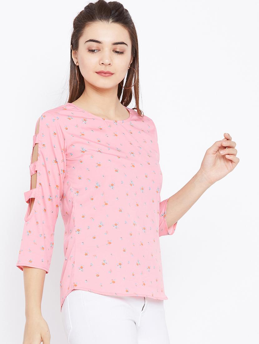 cut out sleeved ditsy floral top - 15735846 - Zoom Image - 2