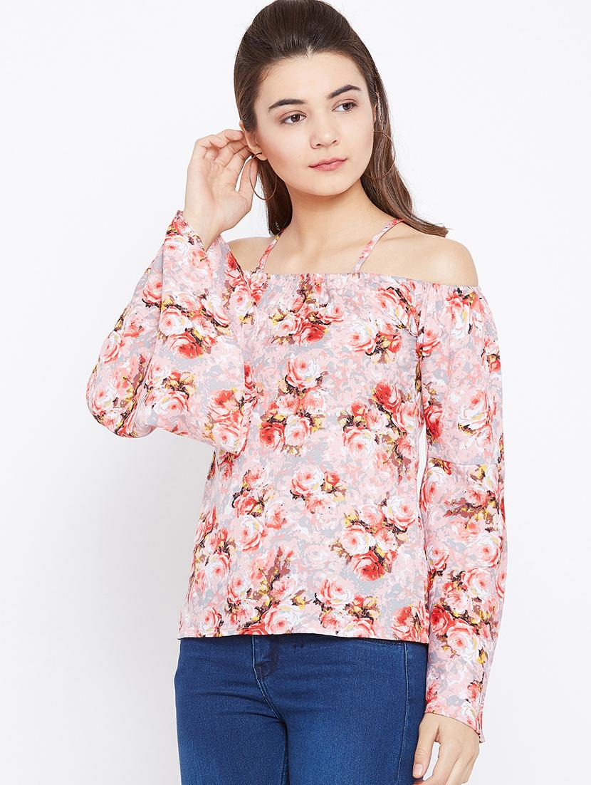 cold shoulder bell sleeved floral top - 15735847 - Zoom Image - 2