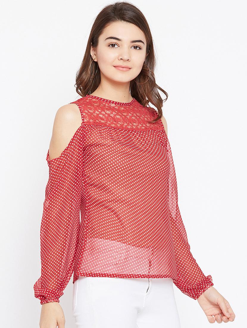lace yoke polka dots top - 15735852 - Zoom Image - 2