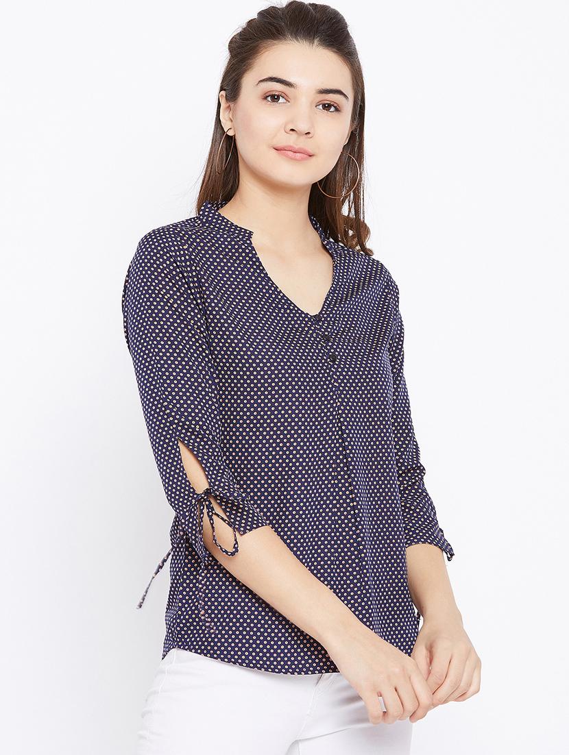 button detail tie up sleeved top - 15735853 - Zoom Image - 2