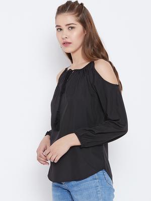 tie up neck cold shoulder top - 15735854 - Standard Image - 2