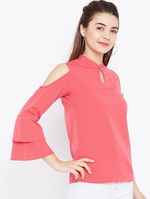 keyhole neck bell sleeved top - 15735856 - Standard Image - 2